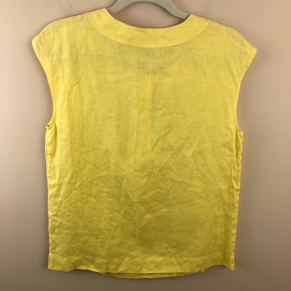 Talbots Top Womens 8 Yellow 100% Linen Front Bow - Picture 4 of 6
